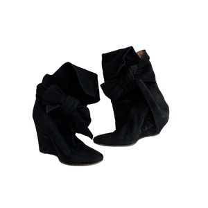 Chloè Black Suede Wrap Bow Booties Wedge Boots size 38 US 7.5